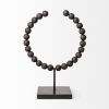 16" Black Wood and Metal Abstract Beaded Tabletop Sculpture