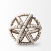 9" White And Gold Wooden Bead And Metal Orb Sculpture