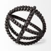 12" Black Wood Bead And Metal Decorative Orb Sculpture