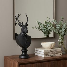 23" Black Polyresin Suited Deer Bust Tabletop Sculpture