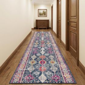 15' Blue And Ivory Oriental Runner Rug