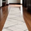 15' Gray And Ivory Geometric Runner Rug
