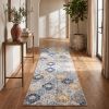 13' Blue And Yellow Floral Runner Rug