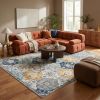 6' X 9' Blue and Yellow Floral Area Rug
