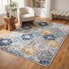 6' X 9' Blue and Yellow Floral Area Rug