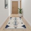 10' Blue And Ivory Southwestern Runner Rug