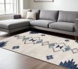 9' X 13' Blue And Ivory Southwestern Shag Area Rug