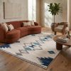 9' X 13' Blue And Ivory Southwestern Shag Area Rug