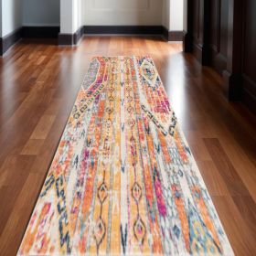 10' Gold And Ivory Southwestern Runner Rug