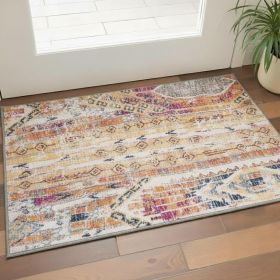 2' X 4' Gold and Ivory Southwestern Area Rug