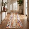 8' Gold And Ivory Southwestern Runner Rug