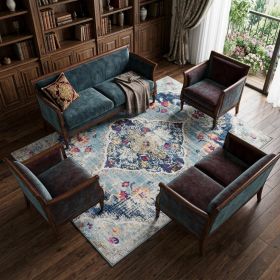 8' X 10' Blue and Ivory Medallion Area Rug