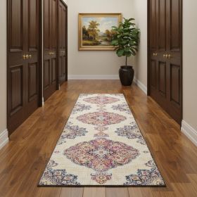 13' Blue And Beige Medallion Runner Rug