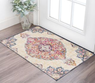 2' X 4' Blue and Beige Medallion Area Rug