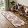 6' Blue And Beige Medallion Runner Rug