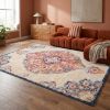 5' X 7' Blue and Beige Medallion Area Rug