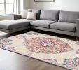 9' X 13' Cream Decorative Medallion Area Rug