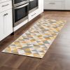 8' Yellow And Ivory Geometric Runner Rug