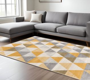 5' X 7' Yellow and Ivory Geometric Area Rug