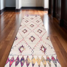 13' Ivory and Gold Geometric Runner Rug