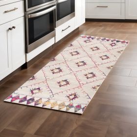 8' Cream Damask Runner Rug