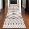20' Blue And Ivory Ikat Runner Rug
