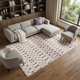8' X 11' White Modern Geometric Grid Area Rug