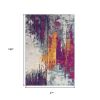 15' Gray Ivory And Magenta Abstract Runner Rug