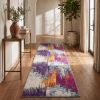 8' Gray Ivory And Magenta Abstract Runner Rug