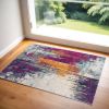 3' X 5' Gray Ivory And Magenta Abstract Area Rug