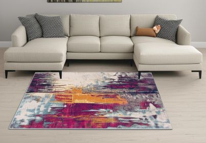 6' X 9' Gray and Purple Abstract Area Rug
