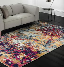 5' X 7' Blue and Gold Abstract Area Rug