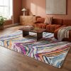 6' X 9' Ivory Blue and Gold Abstract Area Rug