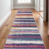 10' Blue And Ivory Striped Runner Rug