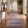 10' Blue And Ivory Striped Runner Rug