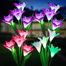 Outdoor Solar Lights, 4 Pack Solar Garden Light With Bigger Lily Flowers, Waterproof 7 Color Changing Solar Lights Outdoor - Bigger Panel For Patio Ya
