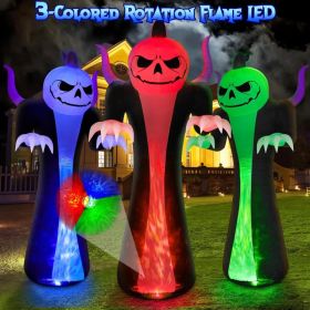 12FT Halloween Inflatables Decoration Outdoor Giant Pumpkin Reaper Ghost With 3-Colored Rotation Flame LEDs Spooky Halloween Blow Up Yard Decorations
