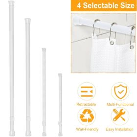 Tension Curtain Rod Spring Load Adjustable Curtain Pole Heavy-Duty Steel 4 Sizes For Bathroom Wardrobe Kitchen Balcony 200cm
