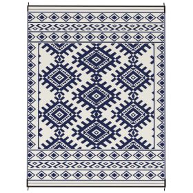 Reversible Outdoor Rug, Waterproof Plastic Straw With Carry Bag, 9 X 12, Blue  White Rhombus Border