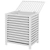 Bamboo Laundry Basket, 55L, with Lid and Removable Liner Bag, White, Space-Saving and Stylish