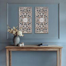 2 PCS Distressed Carved Wood Wall Decor Set