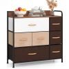 7 Drawer Tower Steel Frame and Wooden Top Dresser Storage Chest for Bedroom