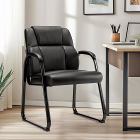 Guest Chair, Leather Reception Chairs with Sled Base and Padded Arm Rest for Waiting Room Office Home and Meeting Conference-Black