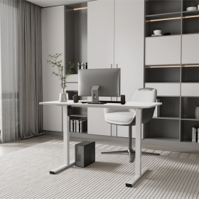 Electric Standing Desk Whole Piece Adjustable Height Desk Home Office Computer Workstation Sit Stand up Desk (White Frame + White Top)