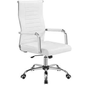 Modern Adult Faux Leather Office Desk Chair with Mid-back for Home Office, White