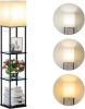 Floor Lamp with Shelves, Modern Square Standing Lamp with 3 Color Temperature Bulb, Corner Display Bookshelf Lamp for Living Room and Bedroom(Black)