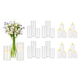 Pillar Candles and Glass Vases Set 24 Pcs, Clear Cylinder Hurricane Candle Holders for Wedding Centerpieces, Tall Vase for Table Decor, Wedding Party