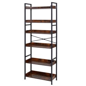 Industrial Bookshelf, 6-Tier, Vintage Ladder Shelf Bookshelves and Bookcases, with Metal Frame, Book Organizer with Open Shelves, for Living Room
