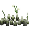 12pcs Green Glass Bud Vases Set, Small Vases for Flowers, Bud Vase for Centerpieces in Bulk, Mini Vintage Vase for Wedding Decorations