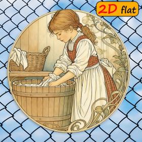 CIFbuy 2D Flat Round Aluminum Sign Vintage Girl Doing, "" Vintage Girl, Doing Laundry Wall Decor 7.87x7.87 Inch Outdoor KitchenTikTok